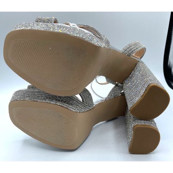 Steve Madden Silver Laurel Rhinestones Platform Strappy Heels Size 9.5 - Picture 10 of 11